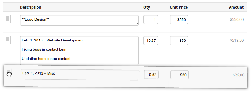 Drag a line item to a new position