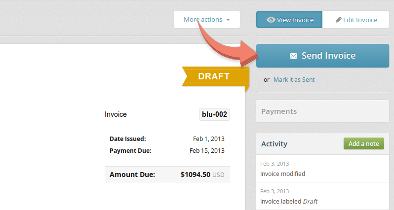 Click "Send Invoice" to email and invoice to your client.