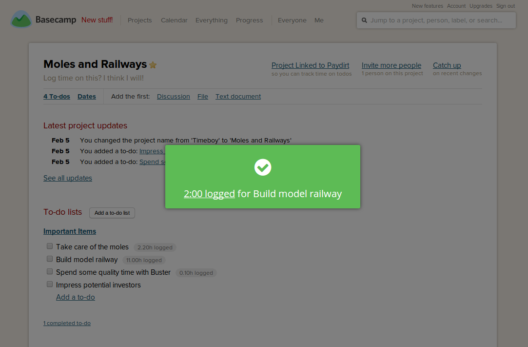 Time logged on basecamp project